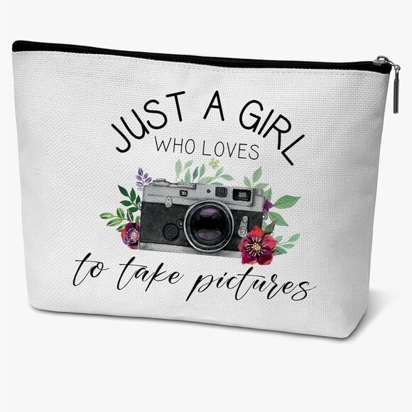 NWT New White Cloth Cosmetic/Makeup/Storage Bag Camera/Photo Floral Theme - Picture 1 of 6